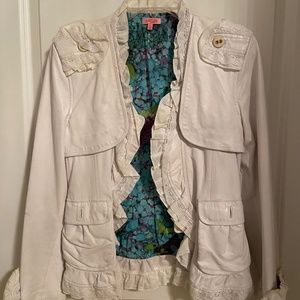 Lightly Worn White Leather/Lace Jacket